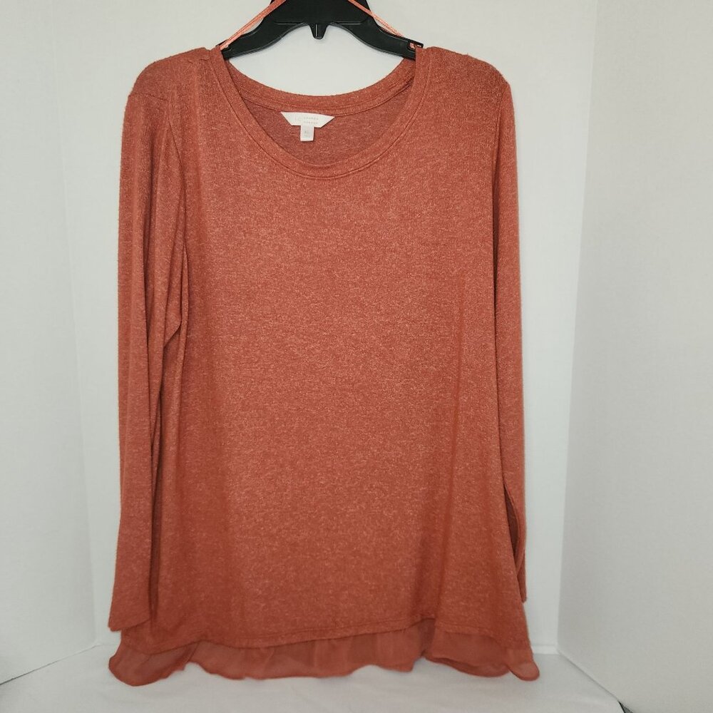 LC Lauren Conrad Orange Sweater Pullover Ruffles Hem Ladies Size XL